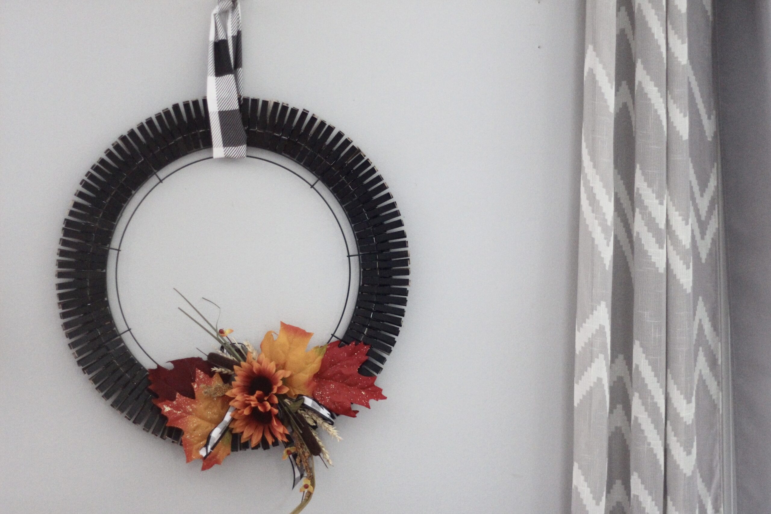 Clothespin wreath with fall florals